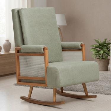 Imagem de Poltrona de Amamentação Com Balanço Base Milka Líria D02 Bouclê Verde Oliva C-199 - Lya...