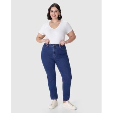 Imagem de Calça Feminina Plus Size Cigarrete Push Up Cintura Alta Em Jeans Stret