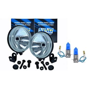 Imagem de Par Farol Auxiliar Redondo Longo Alcance Nino F58 110MM Com Lampadas H
