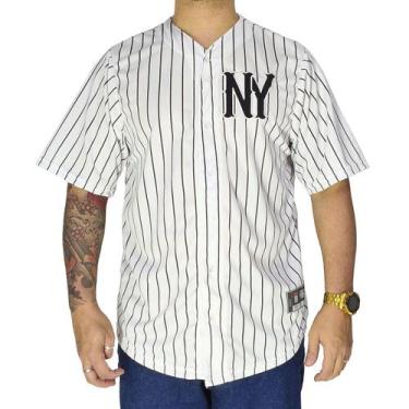 Imagem de Camisa Baseball M10 Classic NY Listrado Branco Cor:BrancoTamanho:G, Br