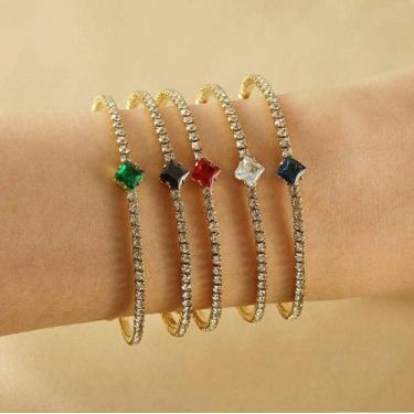 Imagem de Bracelete Aco Inoxdavel Zircônia Cravejada Banhando Ouro 18K-Pulseira 