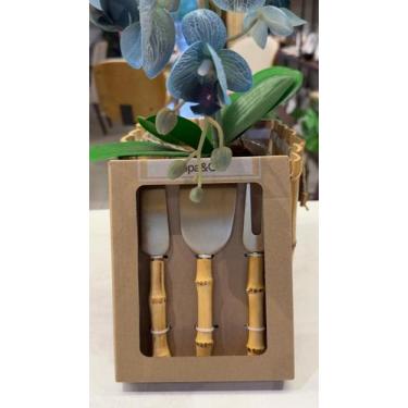 Imagem de Conjunto de Talheres para Queijo 3 Pecas Garbo Bamboo Natural Dourado 