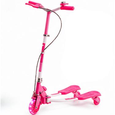 Imagem de Patinete Infantil 3 Rodas Abre e Fecha com Guidão Ajustável Luzes de LED Dobrável Rosa...
