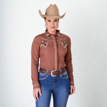 Imagem de Camisa Country Feminina Social Manga Longa Linho Bordada - MINUTY, Mar