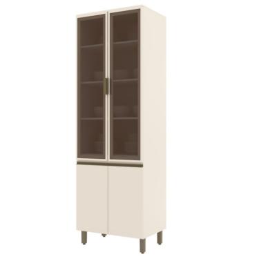 Imagem de Cristaleira Connect 4 Portas MDF 220,5cm 71,5cm Off White com Puxadores de Alumínio Móveis Henn