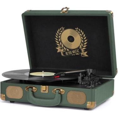Imagem de Toca-discos Bluetooth Mersoco Vintage Portátil Verde com 3 Velocidades
