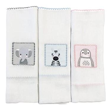 Imagem de Biramar Baby Conjunto 3 Fraldas Para Bebê Cremer Luxo Bordado Bichinhos Zoo Colorido