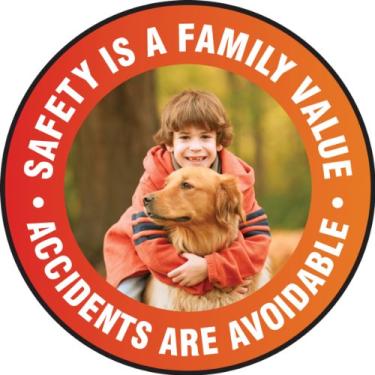 Imagem de Accuform MFS786 Slip-Gard Placa de piso redonda de vinil adesiva, lenda "Safety is A Family Value - Accidents are EVITABLE", 43 cm de diâmetro