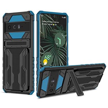 Imagem de Capa para Google Pixel 6/6 Pro, proteção de grau militar, à prova de choque, capa robusta com suporte e suporte para cartão de crédito, azul, 6 Pro 17 cm