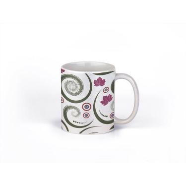 Imagem de Caneca ECF Folhas Espirais Branca Porcelana 325ml