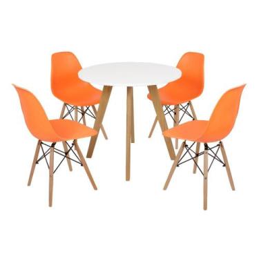 Imagem de Mesa Laura 80cm Branca + 4 Cadeiras Eames Eiffel - Laranja - Made Move