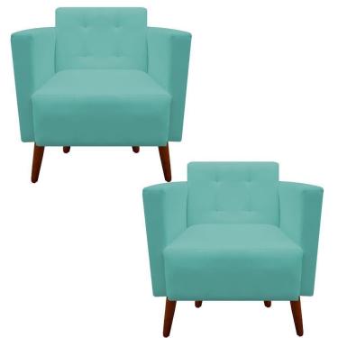 Imagem de Kit 02 Poltronas Decorativa Isa Suede Azul Tiffany