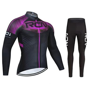 Imagem de Camisa de ciclismo de inverno de equipe térmica de lã para corrida de bicicleta Mountian roupas masculinas leves manga longa Bib calças, roxo, G (174 cm/73 kg)