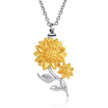 Imagem de MZC Jewelry Colares de urna de girassol para cinzas, pingente memorial de cremação humana para mulheres e homens, Aço inoxidável