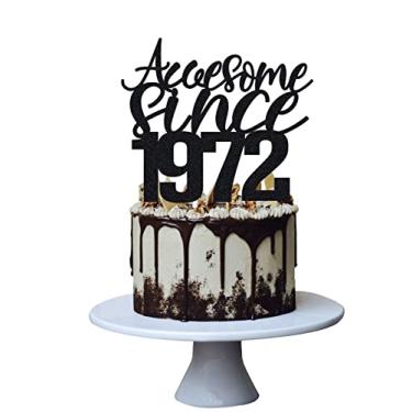 Imagem de Incrível desde 1972 topo de bolo para festa de aniversário de 50 anos homens e mulheres, decoração engraçada 50 e fabulosa, feito à mão (preto)