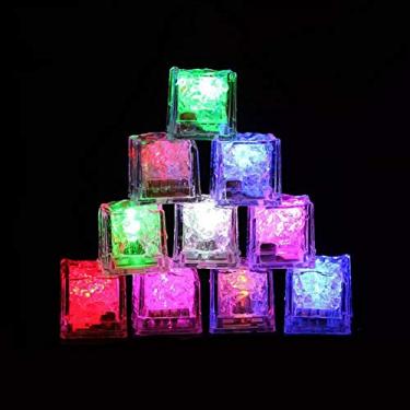 Imagem de Luzes LED em forma de cubo de gelo reutilizáveis sensor líquido que brilham cubos de gelo para bebidas, bar, decoração de festa de casamento (12 peças)