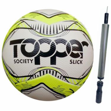 Imagem de Kit Bola Futebol Society Topper Slick Original Mais Inflador