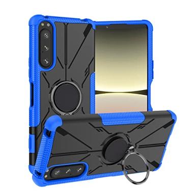 Imagem de Capa à prova de choque de camada dupla para Sony Xperia 5 IV, suporte giratório de 360° TPU + capa protetora de PC para Sony Xperia 5 IV, azul