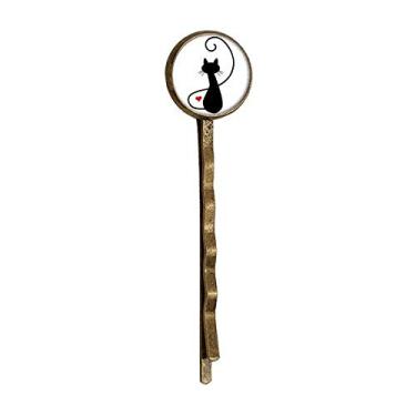 Imagem de Mewing Heart Cat Sihouette Animal Retro Metal Hair Bobby Pin Headwear