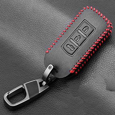 Imagem de YJADHU Conjunto de capa de capa de chave de carro de couro com proteção de chave remota, apto para Mitsubishi Outlander Lancer Ex Asx Colt Grandis Pajero Sport, um estilo 3 botões
