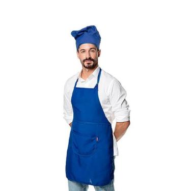 Imagem de Avental Azul E Chapeu De Cozinheiro Kit Chef Cozinha Unissex - Du Chef