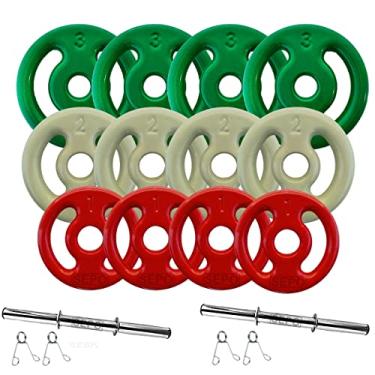 Imagem de Kit Anilhas Emborrachadas 24 Kg + Barras 40cm com Presilhas