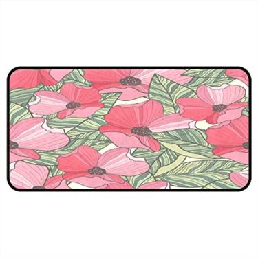 Imagem de Tapetes de cozinha vintage retrô flor rosa vermelho tapetes e tapetes de área de cozinha antiderrapante tapete de cozinha lavável para chão de cozinha escritório em casa pia lavanderia interior ao ar livre 101,6 x 50,8 cm