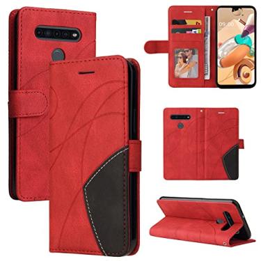 Imagem de Capa carteira para LG K41S e LG K51S, slots para porta-cartão, capa de poliuretano de luxo anexada à prova de choque TPU com fecho magnético com suporte para LG K41S e LG K51S (vermelho)