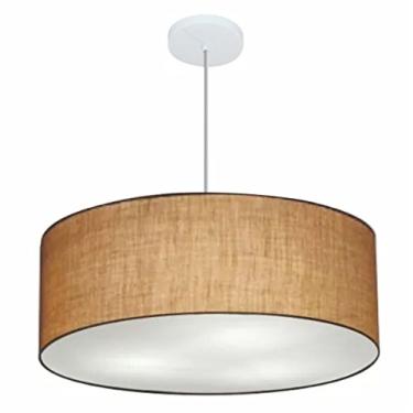 Imagem de Lustre Pendente Cilíndrico Cúpula Tecido 60x21 cm, Vivare Iluminação, Pendente4079 LP, Palha, Grande