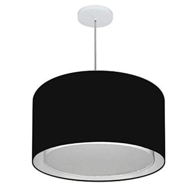 Imagem de Lustre Pendente Cilíndrico Duplo Cúpula Tecido 30/45x40 cm, Vivare Iluminação, Pendente4293 PR, Preto, Médio