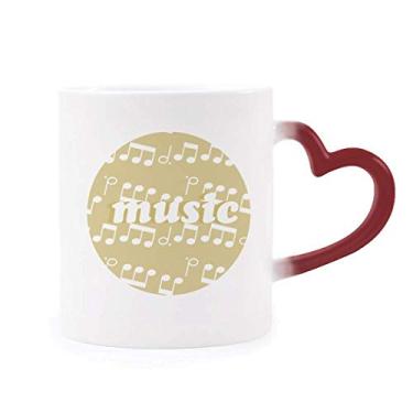 Imagem de Caneca branca com notas musicais, amarelo claro, sensível ao calor, vermelha, muda de cor
