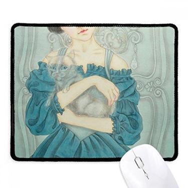 Imagem de Mouse pad Blue Dress Beauty Pintura chinesa Borda costurada Tapete de borracha para jogos