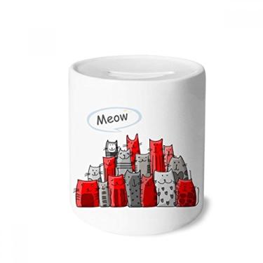 Imagem de DIYthinker Caixa de moedas de cerâmica com desenho fofo de gato Mewing para amantes de animais de estimação, presente de cofrinho