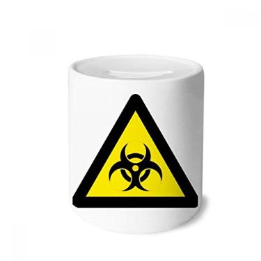 Imagem de DIYthinker Símbolo de aviso amarelo preto triângulo para infecção dinheiro caixa cerâmica porta-moedas presente de cofrinho