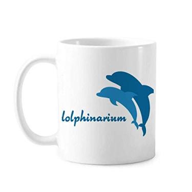 Imagem de Caneca de cerâmica com estampa de golfinho amigável ao oceano azul xícara de porcelana café louça