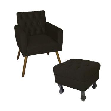 Imagem de Kit Poltrona Emilia E Puff Retrô Para Sala Quarto Suede Marrom - LM DECOR