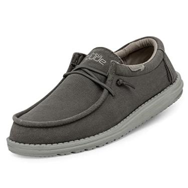 Imagem de Hey Dude Wally Wash masculino | Mocassins masculinos com cadarço, confortáveis e leves, Cinza escuro, 39