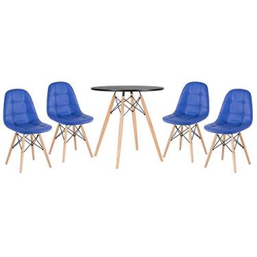 Imagem de Loft7, Kit Mesa Eames 70 cm + 4 cadeiras Eames Botonê Mesa preto com cadeiras azul