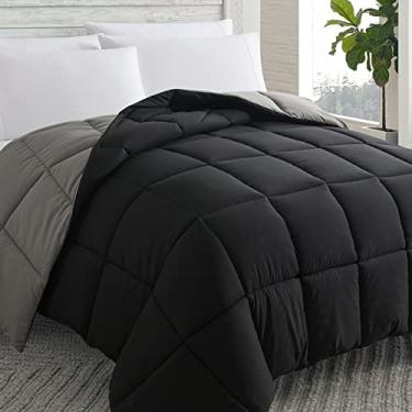 Imagem de Cosybay Edredom alternativo de plumas (preto/cinza, casal) - edredom acolchoado macio para todas as estações - enchimento de edredom com abas de canto - inverno verão quente fofo, 208 x 218 cm
