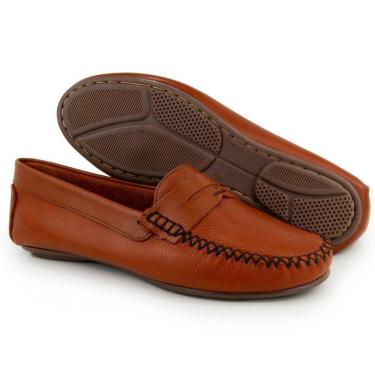 Imagem de Mocassim Feminino Couro Casual Confortável Liso Solado Reto