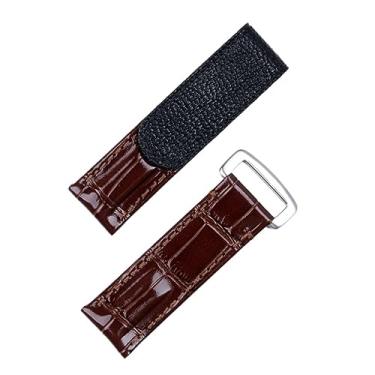 Imagem de GANYUU Pulseira de relógio de couro de vaca italiano de 20 mm para pulseira Rolex para submarino Daytona GMT Datejust Yacht-Master cinto fivela dobrável (cor: fivela marrom silv, tamanho: 20 mm)