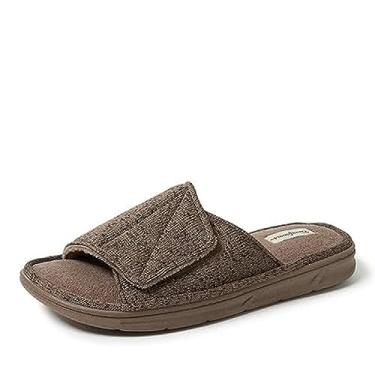 Imagem de Dearfoams Pantufa masculina ajustável para uso interno e externo com espuma viscoelástica lavável na máquina para o verão, Fossil (malha mesclada), Large
