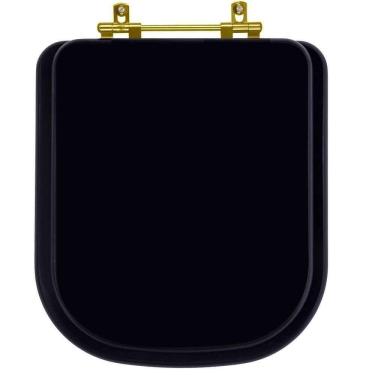 Imagem de Assento Sanitário Poliester Quadra Preto Fosco Ferragem Dourada para Vaso Deca