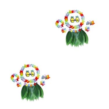 Imagem de SAFIGLE 14 Peças terno de saia colar de flores do Havaí saia de grama acessórios para festa saia luau guirlanda conjunto de roupas arco de cabelo definir banquete