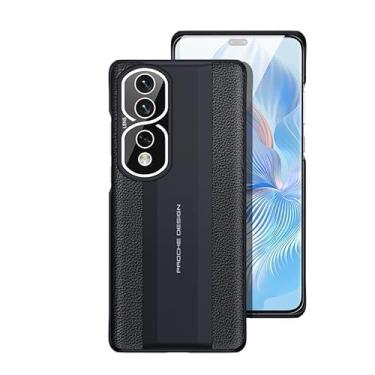 Imagem de Capa de celular Capa de couro real compatível com Huawei Honor 50, capa protetora de couro cerâmico fino, capa leve e resistente, capa anti-queda para PC compatível com Huawei Honor 50 (Size : BLACK