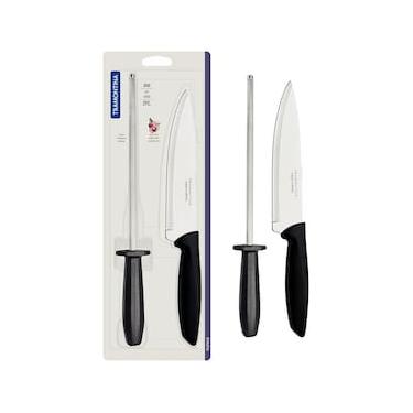 Imagem de Conjunto Faca Chef e Chaira Tramontina Plenus Preto - 2 Peças
