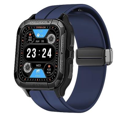 Imagem de Lamshaw Pulseiras de pulseira de relógio inteligente Carbinox X-Ranger, pulseira esportiva de silicone macio de 22 mm com fivela magnética de 22 mm compatíveis com relógio inteligente Carbinox X-Ranger/Vesta (azul)