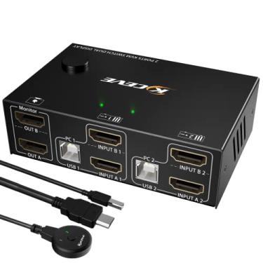 Imagem de HDMI KVM Switch 2 Monitores 2 computadores 4K@60Hz, MLEEDA Switch KVM Dual Monitor para 2 Computadores Compartilhe 2 Monitores e 4 Hub USB 2.0, Controlador de Desktop e Cabos USB HDMI Incluídos