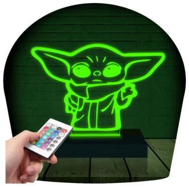 Imagem de Luminária Led Abajur  3D  Baby Yoda Star Wars  16 Cores + Controle Rem
