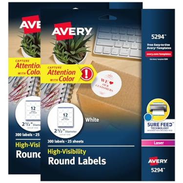 Imagem de Etiquetas redondas Avery High Visibility 45294, 2 pacotes com 300 etiquetas cada